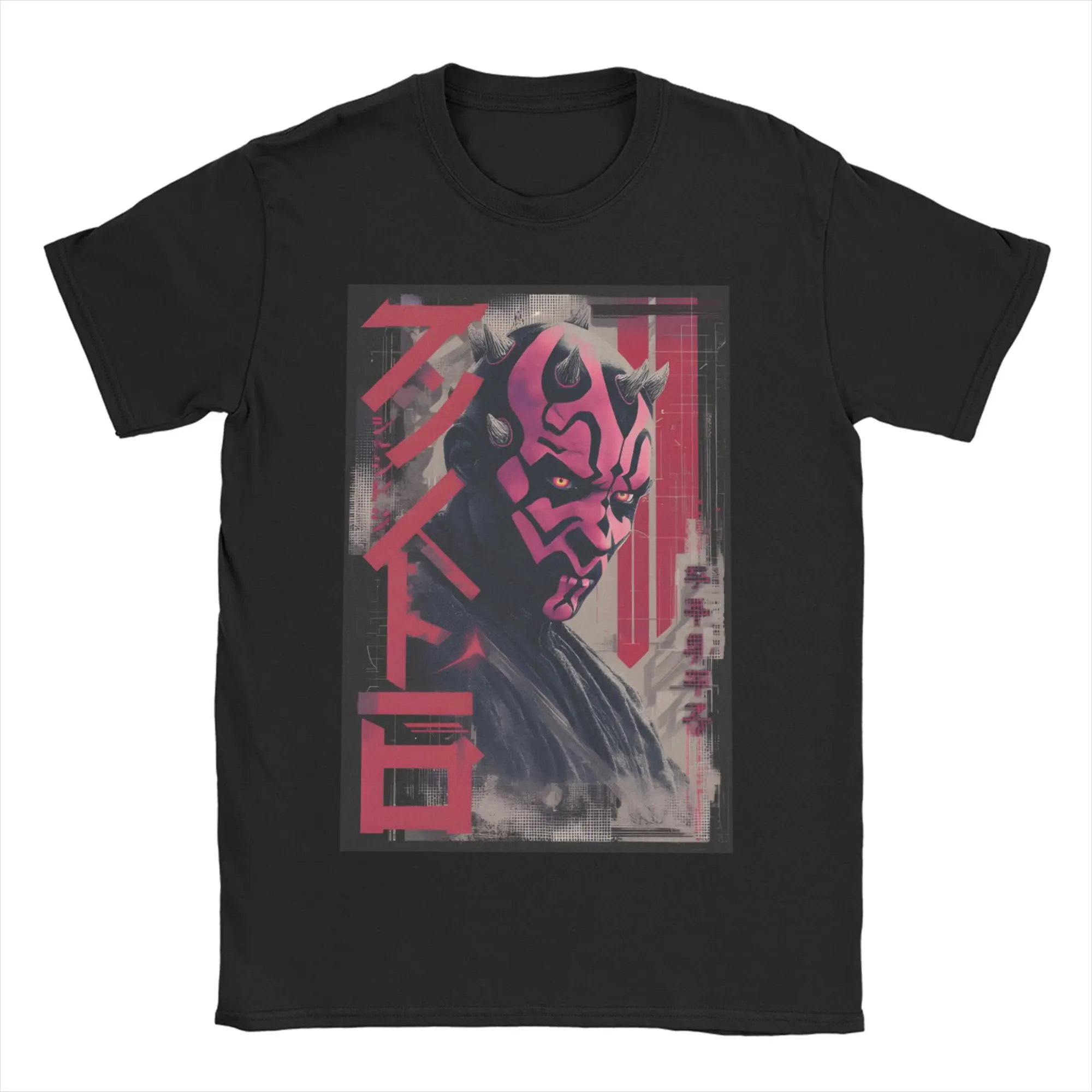 Darth Maul Sith Lord Kanji T-Shirt für Männer und Frauen, reine Baumwolle, lässiges T-Shirt mit Rundhalsausschnitt, kurzärmelige Oberteile in Übergröße