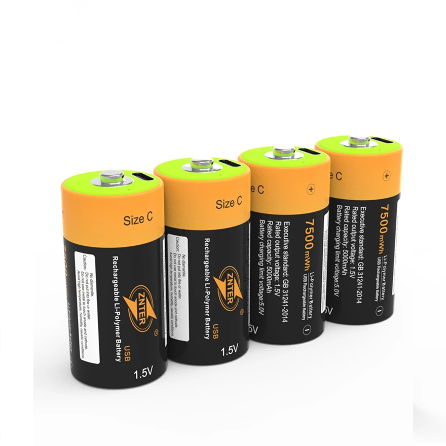 

4pcs/lot 100% ZNTER 1.5V 7500mWh Rechargeable Battery C Lipo LR14 Battery for RC Camera Drone Fast Charge via Type C Cable