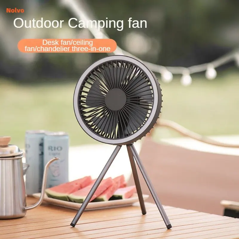 Tragbarer Outdoor-Mini-Lüfter Stativ Stand ventilator USB wiederauf ladbarer Tisch ventilator mit Ring LED Nachtlicht 1000mah Camping Decken ventilator