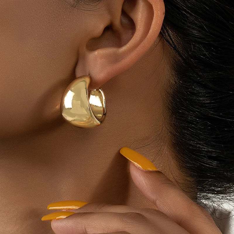 Hoop Earrings Gold Color Round Chunky Women Lightweight Smooth Metal Open Thick Hoops Jewelry