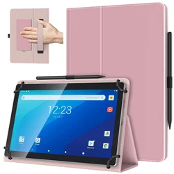 Versatile Tablet Stand Cover with Hand Strap, Fits 9.6 - 11 Devices, Lightweight and Foldable (Pink)