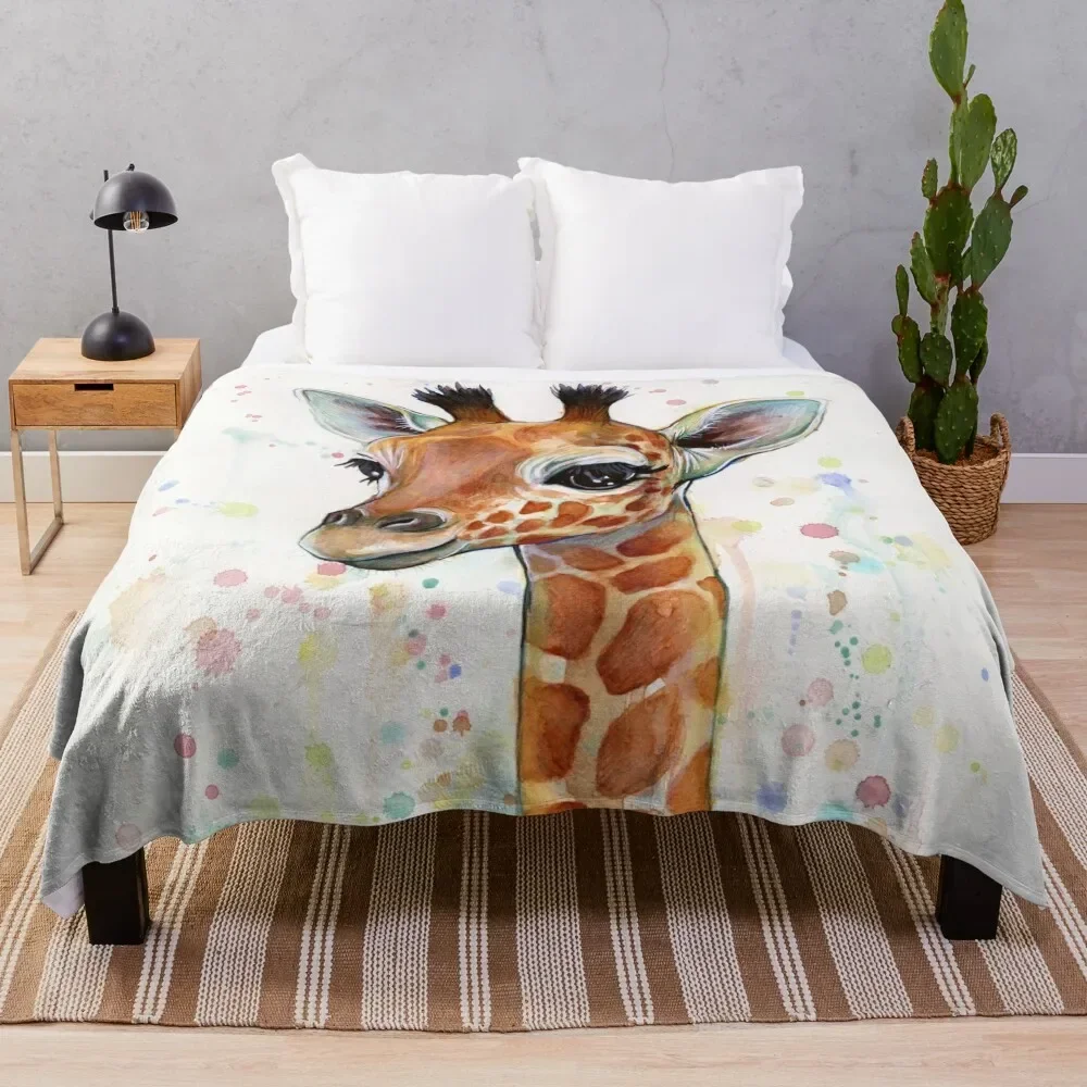 

Baby Giraffe Watercolor Painting, Nursery Art Throw Blanket Picnic Sofa Blankets Sofas Of Decoration manga Blankets