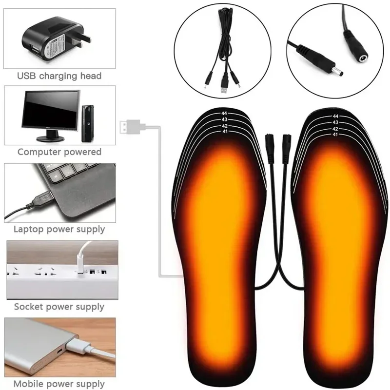Качественные стельки с подогревом через USB, 1 пара, зимние теплые стельки для ног, для мужчин и женщин, подошва обуви с электроподогревом, Нескользящие стельки для обуви