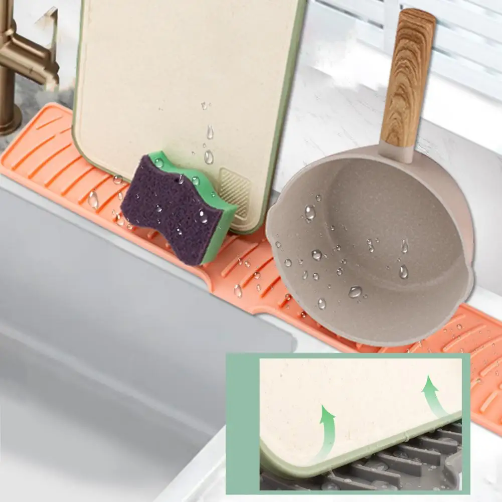 Drain Pad Anti-Slip Quick Drying Soap Spill-Proof Striped Silicone Faucet Mat Countertop Protector Kitchen Utensil Holder faucet mat kitchen tools
