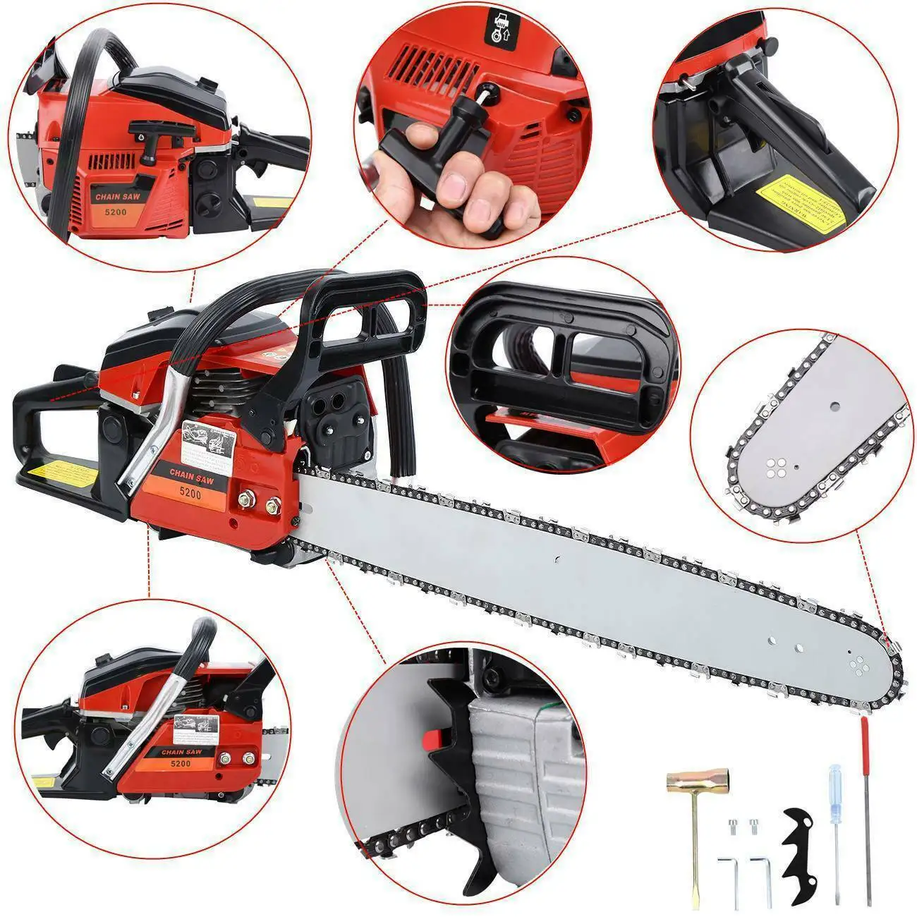 (Ship from USA) Gas Chainsaw Gasoline Powered Chainsaws Chain Saw Gas 2-Stroke 52cc Heavy Duty 22" Blade Chainsaw 5