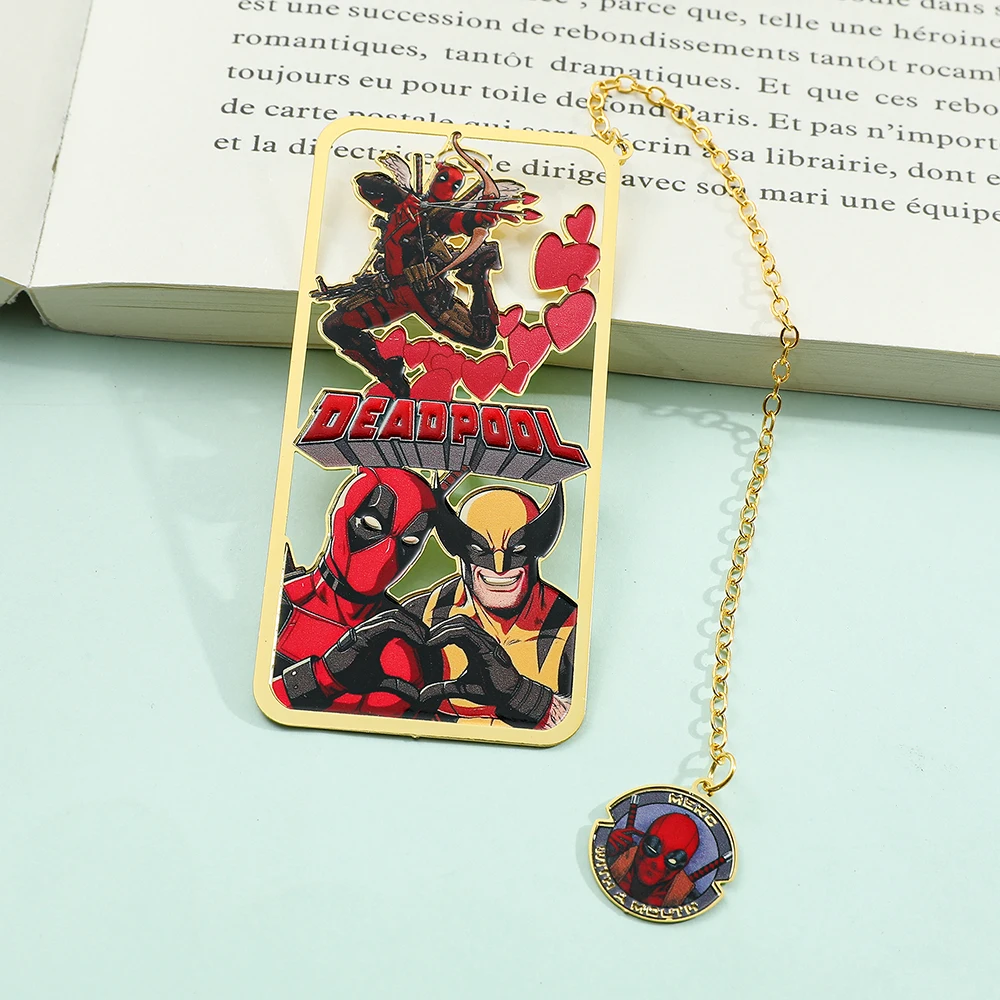 Metal Bookmark Bookmarks Stationery Supplies Explosive Metal Bookmark-Wolverine and Deadpool with Chain Pendant Bookmarks Reading Marker Gift for Book Lovers