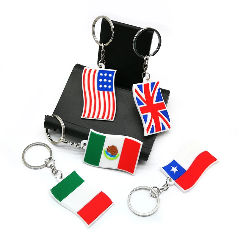 50PCS PVC Keychain Cute Design American Britain National Flag Keyring Party Souvenir Car Key Pendant Pencil Bag Accessories Gift