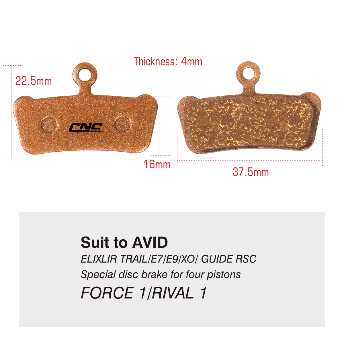 SUNTNUR Scheibenbremsbeläge für SRAM G2 Guide R RS RSC LEVEL ULT ELIXIR7 9 TRAIL 4-Kolben-Fahrradbremsbeläge aus Keramik/Harz, 2 Paar – Detail 1