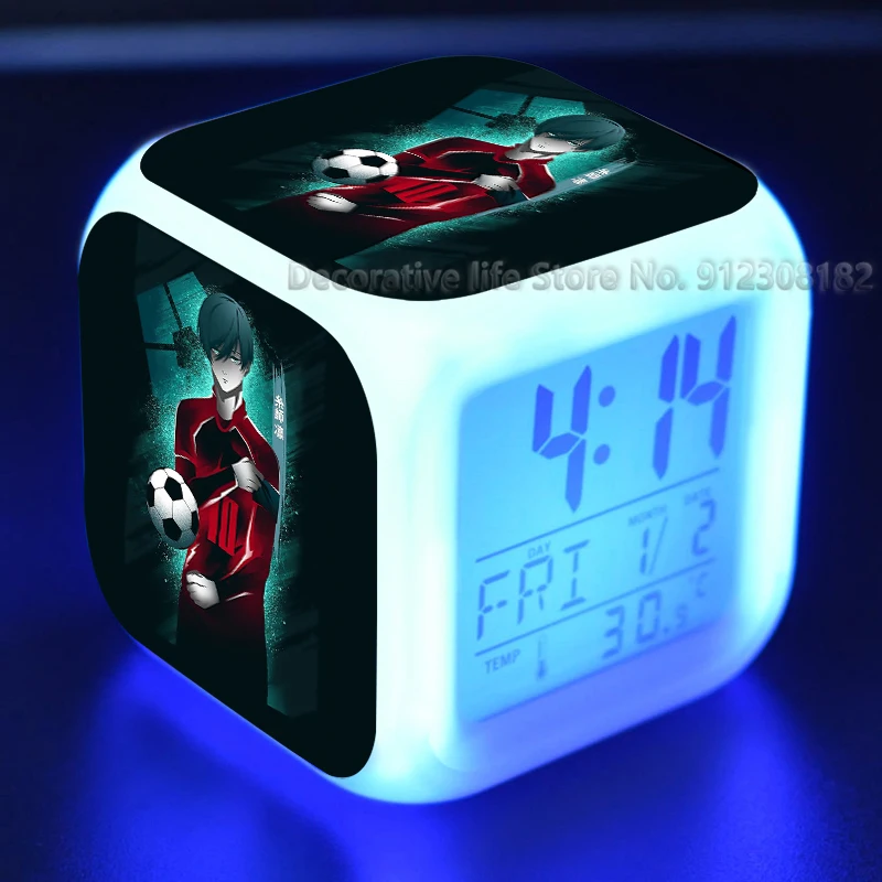 Blue Lock Alarm Clocks Nagi Seishiro Night Light Color 7 Change Led Desk Home Decor Anime Isagi Yoichi Kids Cartoon Alarm Clock 4