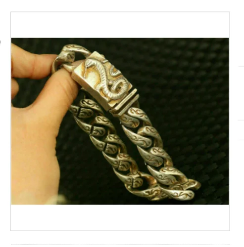 

Cool chinese old tibetan silver hand carving snake statue bracelet collect gift