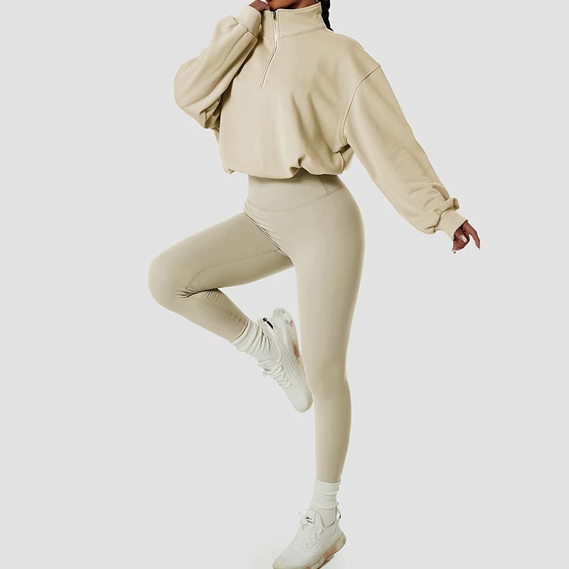 Winter Outdoor High Collar Yoga Jacket Tops Coat Running Women's Long Sleeves Sports Jacket Half Zipper Sports Gym Clothing