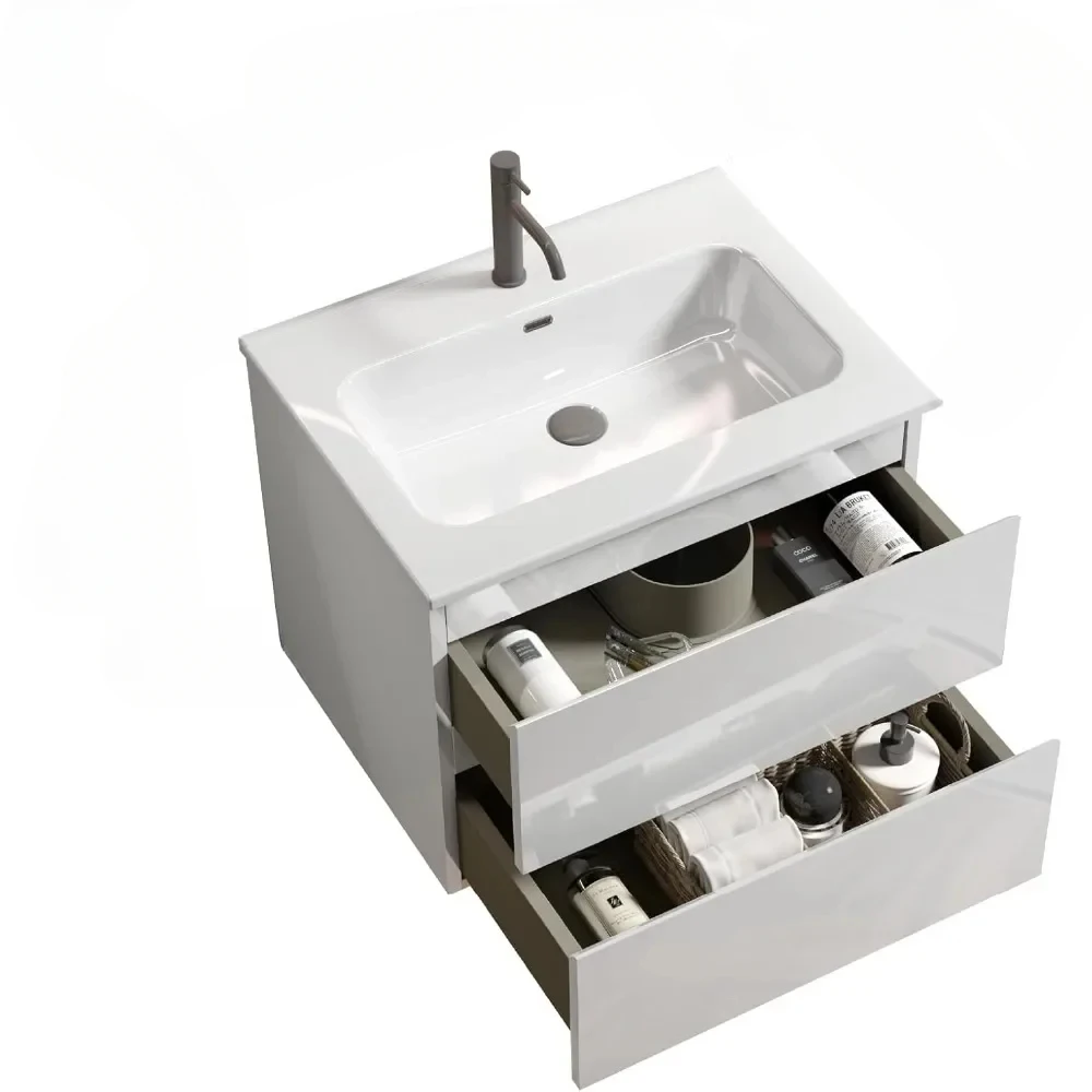 Bathroom vanity with washbasin, modern floating toilet set with double soft closure drawers, 24 inches