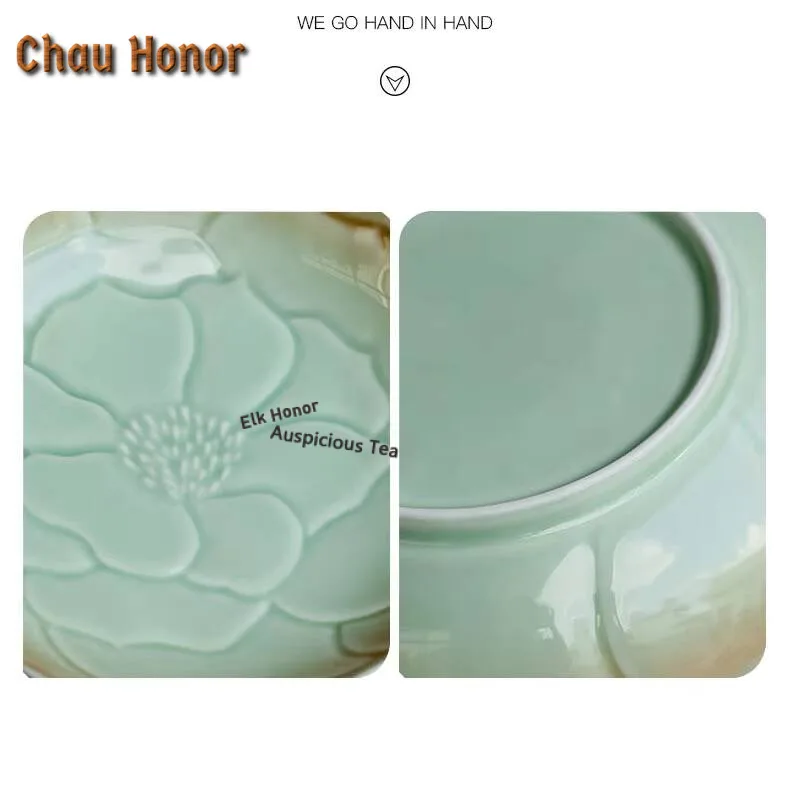 Retro Gradient Blue Carved Flower Sitting Lotus Pot Bearing Plate Ceramic Dry Brewing Table Tea Tray Refreshment Dry Fruit Plate