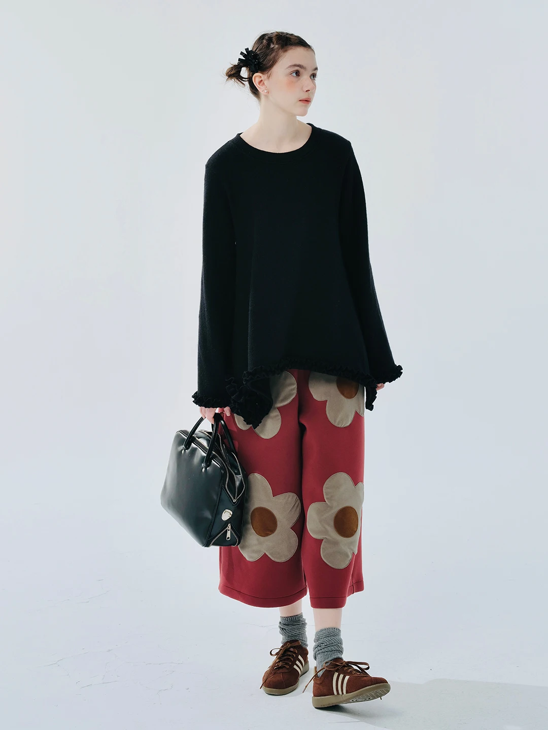 IMAKOKONI 오리지널 디자인 긴팔 라운드넥 풀오버, 단색 밑단, 불규칙한 탑 보터밍 셔츠, 여성 의류 244441