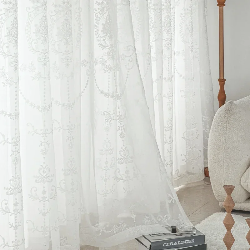 White Embroidered Tulle Curtains for Living Room Luxury European Sheer Curtain for Hall Rideaux Voilage Treatment Home Customize - Image 3