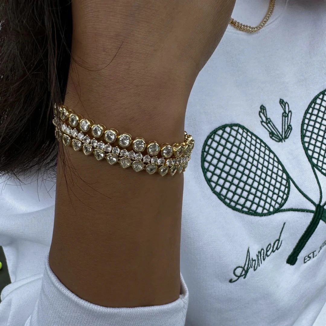 Youthway Versatile Casual Gold Plated Stainless Steel Geometric Rhinestone Tennis Chain Bracelet Necklace Set Sporty Accessories 4