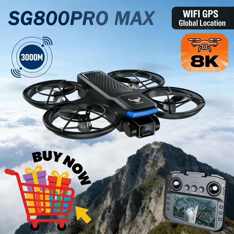 Drones à double caméra 8K SG800 PRO MAX avec retournement à 360°, quadricoptère FPV, moteur sans balais, flux optique, télécommande, vidéographie aérienne