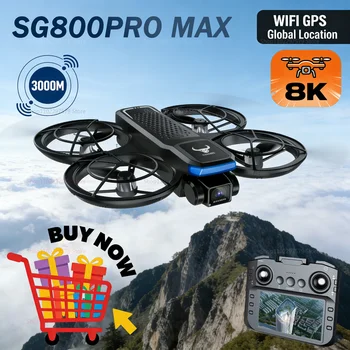 Drone SG800 PRO MAX con Doppia Fotocamera 8K, Flip a 360°, Quadricottero FPV con Motore Brushless, Flusso Ottico, Controllo Remoto per Videografia Aerea
