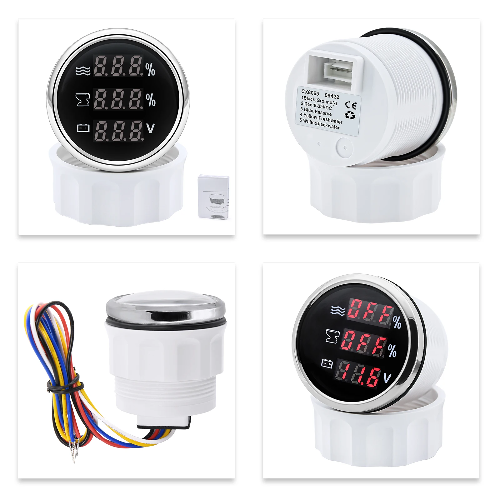디지털 52mm 수위 게이지/폐위 게이지/전압 3 IN 1 게이지 하수 측정기 센서 수위 센서 12V24V 맞춤형
