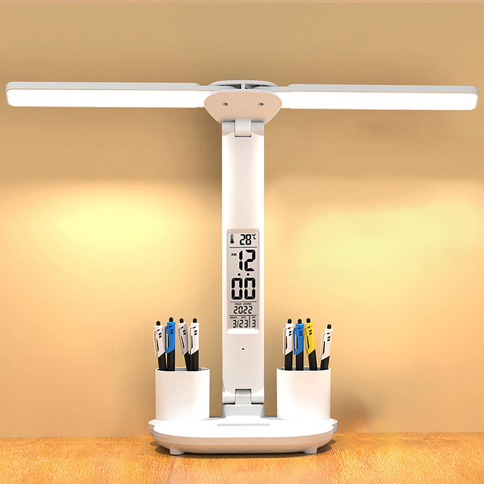 LED Double Head Desk Lamp 180°Rotating Dimmable Touch Table Lamp Eye Protection USB Light for Student Night Reading Book Office