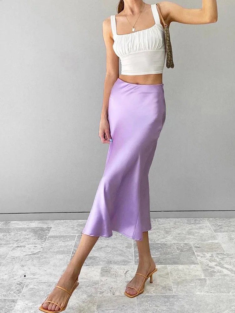 スカート [MATINKIM]glossy volume midi skirt in violet GLOSSY VOLUME MIDI SKIRT IN VIOLET - MATINKIM