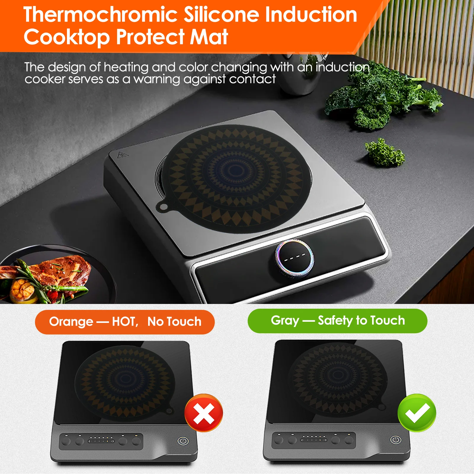 4PCS Induction Cooktop Mat Silicone Thermochromic Induction Cooktop Protective Cover Heat-resistant Cooktop Scratch Protector