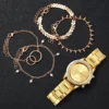 Fashion Women Golden Color Stainless Steel Quartz Watch With Bracelet Set 5PCs 3