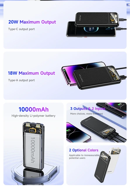 Power Bank 10000mAh 22.5W Mini - Caricatore Portatile Con Display LED E Cavo USB-C Integrato - Foto 13