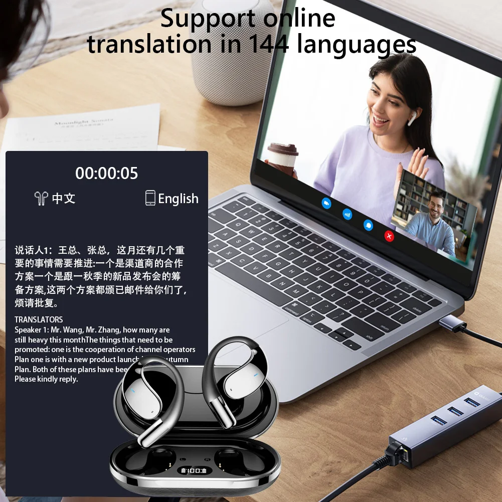 3-in-1 AI Translator Earbuds 140 Language Real-Time Translation Earphone Noise Cancelling Bluetooth Wireless Translating Headset