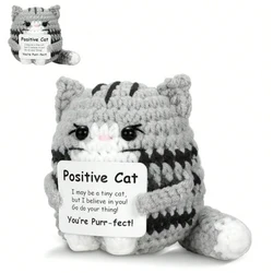 Charming Hand - Woven Plush Pendant with Inspirational Card - Perfect Warm & Sweet Gift (Gray Cat)