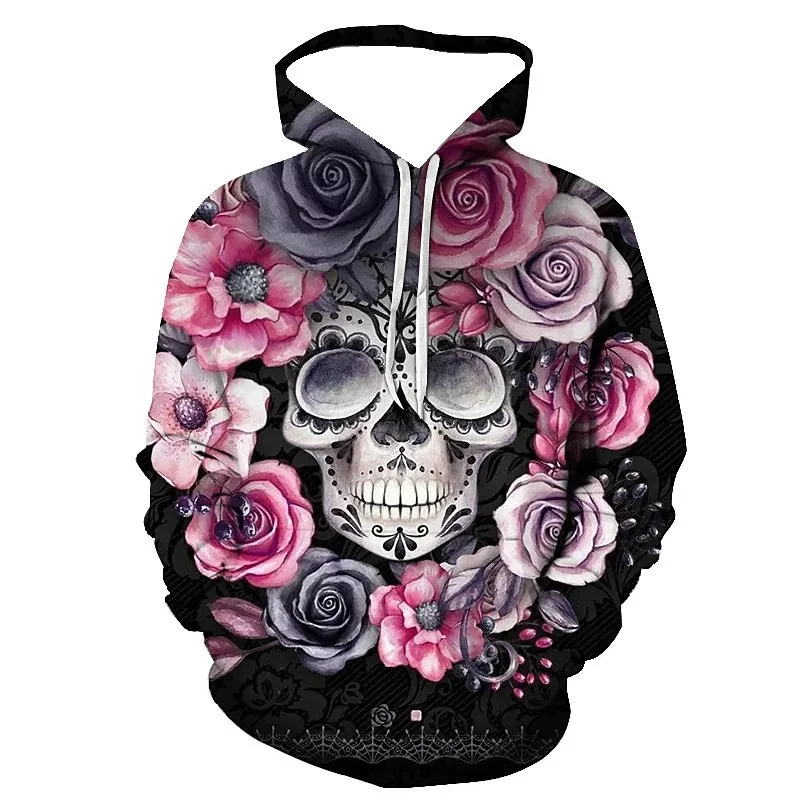 

Foreign trade new skull hoodie 3D digital print sweatshirt with hood casual street fashion men's sweatshirt