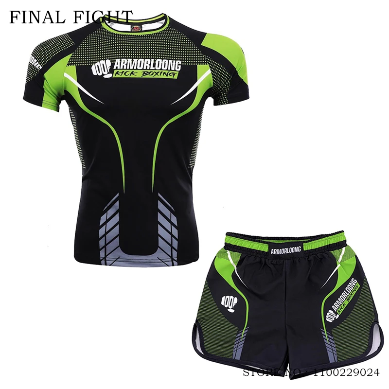 Kick Boxing Shorts T Shirt Set Men Women Muay Thai Training Shorts Compression BJJ MMA Martial Arts Kickboxing Grappling Uniform