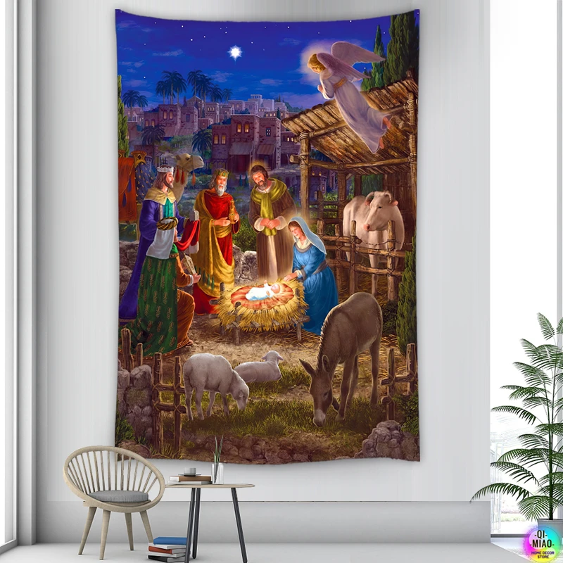 Christmas Tapestry Nativity Scene Wall Hanging Jesus Angel Easter Wall