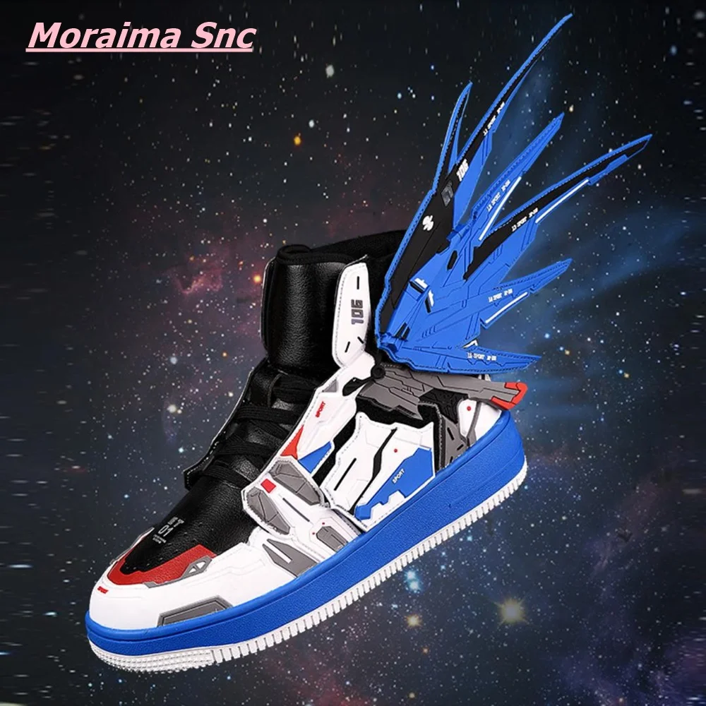 2022 New Brand Leather Couple Men's and Women's Sneakers Casual Side Wings Lace Up Cool Colors Luxury Platform Running Shoes