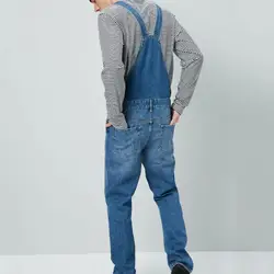 Men Denim Overalls Breathable Denim Jumpsuit with Suspender Long Pants for Men Non-fading Solid Color Multi-pocket Bib Overalls