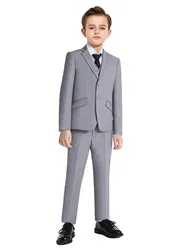Colorful Boys' Formal 5-Piece Slim Fit Suit Set - 20 (Light Gray)
