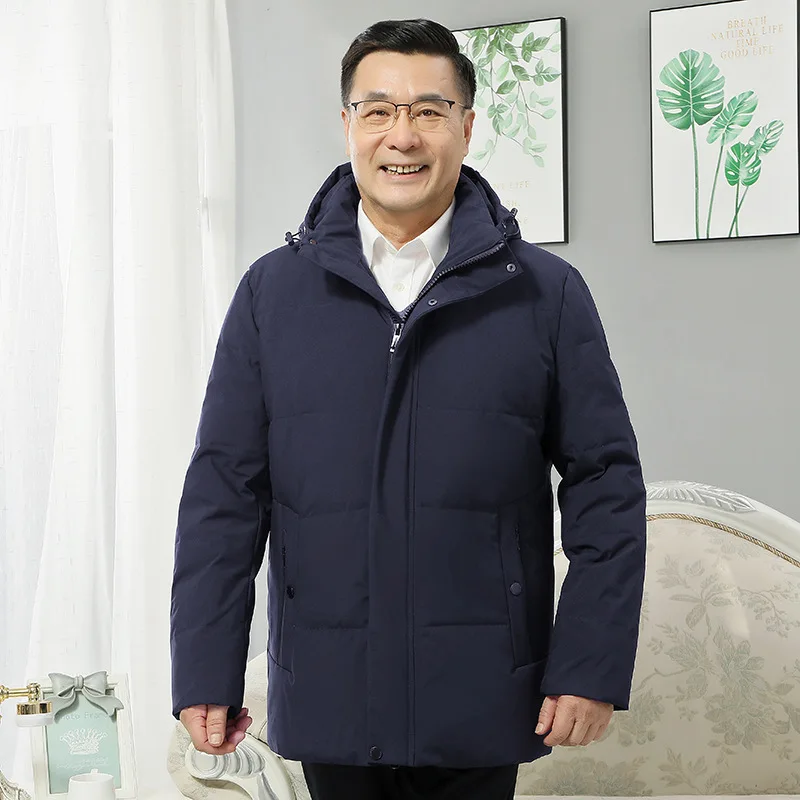 Fashion 90% White Duck Down Jackets Men Hoody Thick Warm Parkas Winter Solid Zipper Men's Down Coat Middle-aged Men Dad Outwears