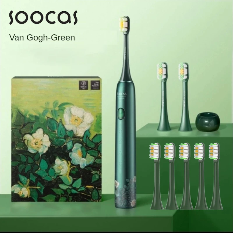 Soocas Van Gogh X3u Escova de Dentes Elétrica Verde Ultra Sônico Sonic Escova de Dentes Atualizado Tipo-c Rápido Exigível Adulto Ipx7 à Prova Impermeável Água