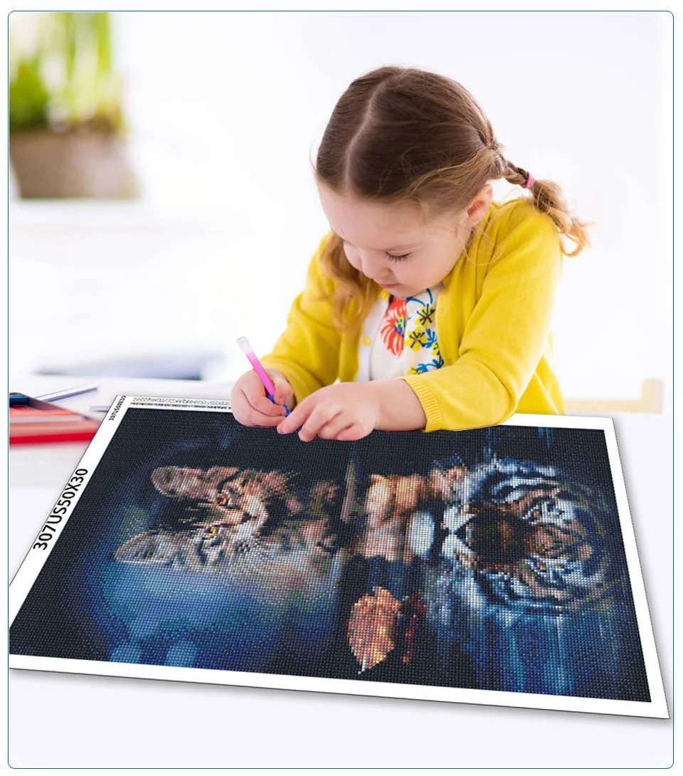 5D Diamond Painting Full Drill Tiger Mosaic Cat's Reflection Diamond Embroidery Kits Diy Rhinestones Painting Home Decor Gift
