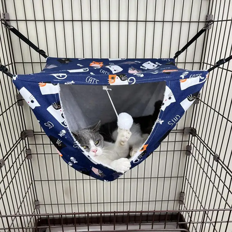 Pet Cage Hammock Cat Hammock Double Layer Cage Cat Window Perches Pet Bed Soft Bed Swing Soft Plush Hung