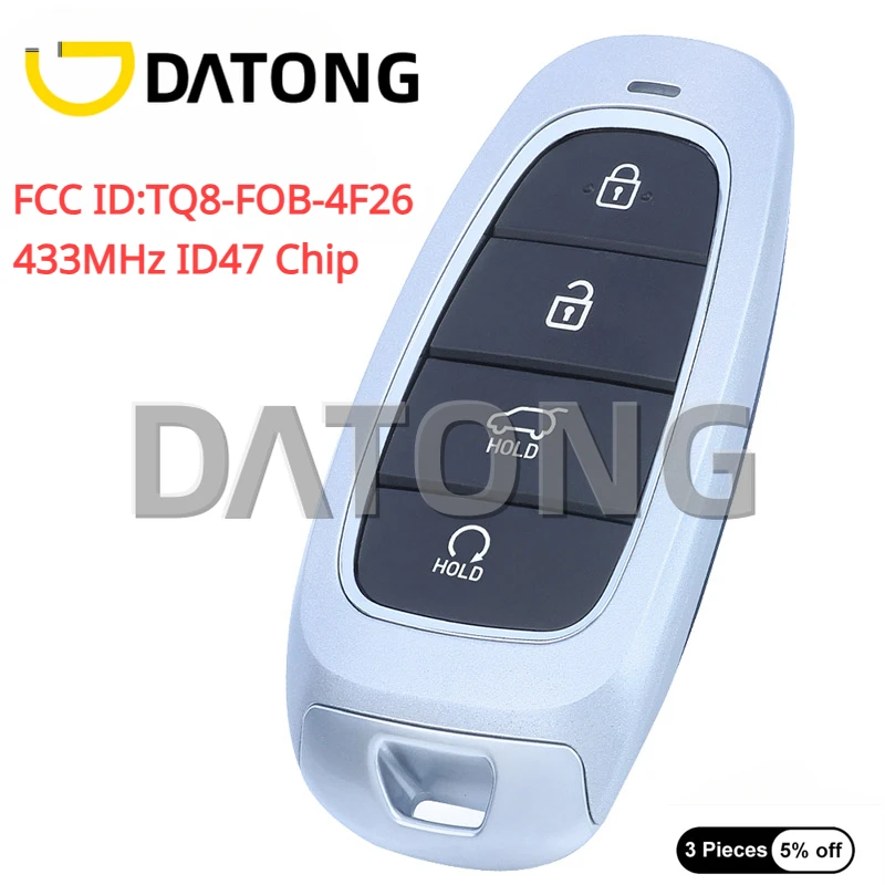 

Datong 4 Buttons 433MHz ID47 Chip for Hyundai Santa Fe 2021 2022 Auto Smart Remote Control Key Fob 95440-S1510 FCC:TQ8-FOB-4F26