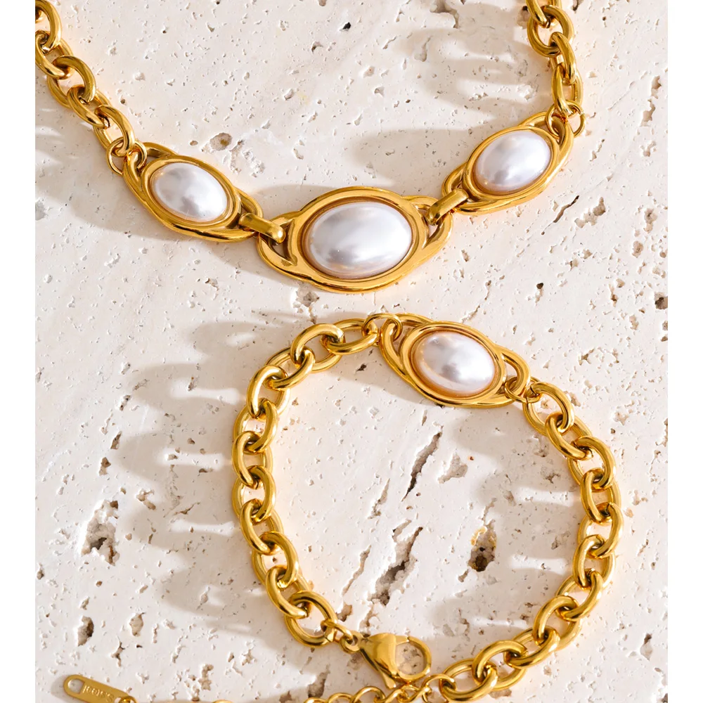 Yhpup Vintage Simulated Pearls Necklace Set 18K Golden Plated