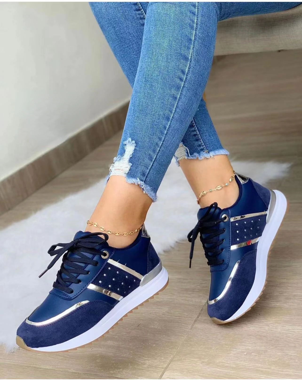 2023 Women Platform Shoes Leather Patchwork Casual Sport Shoes Ladies Outdoor Running Vulcanized Shoes Zapatillas Mujer