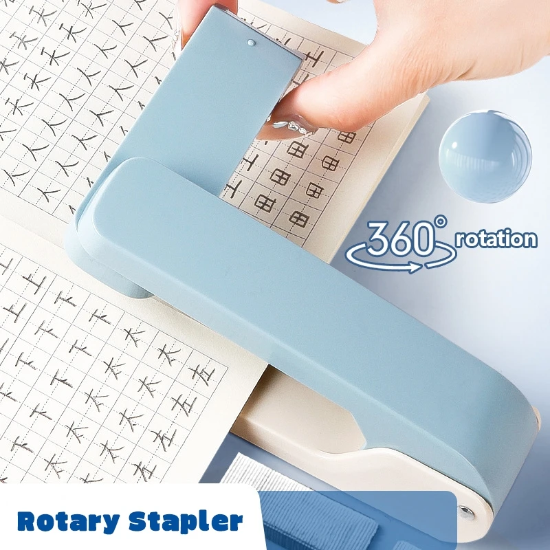 360° Rotatable Heavy Duty Stapler Green/Blue/Pink for Students Home Office Use 24/6 26/6 Desktop Staplers Paper Binding Tools - 2