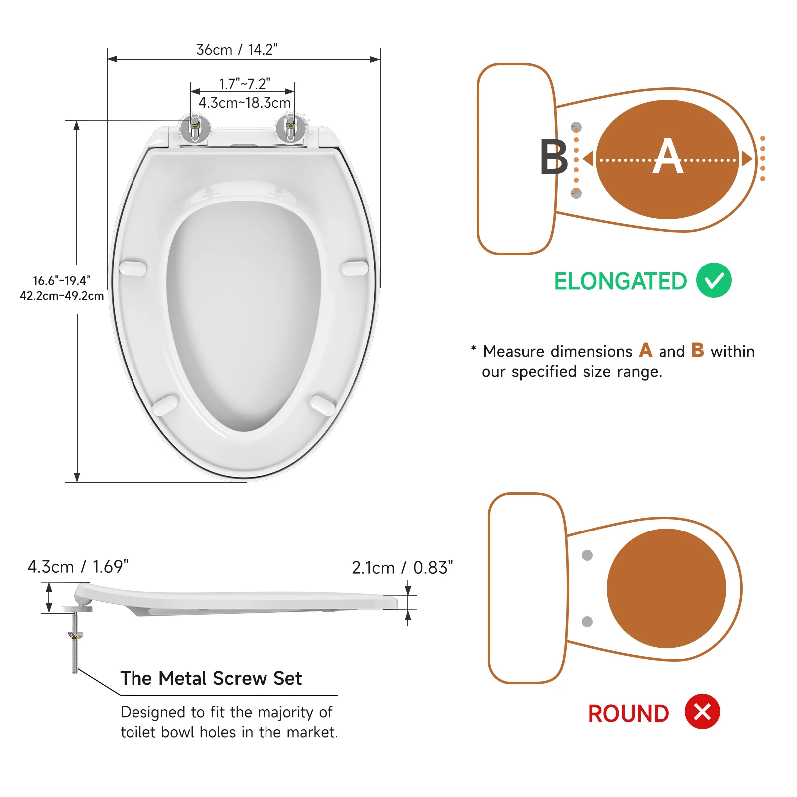 AQUATIZ Elongated Toilet seat with Buit-in Night Light,Oval Toilet Seat with Soft Slow Close,Oblong Seat Plastic Replacem