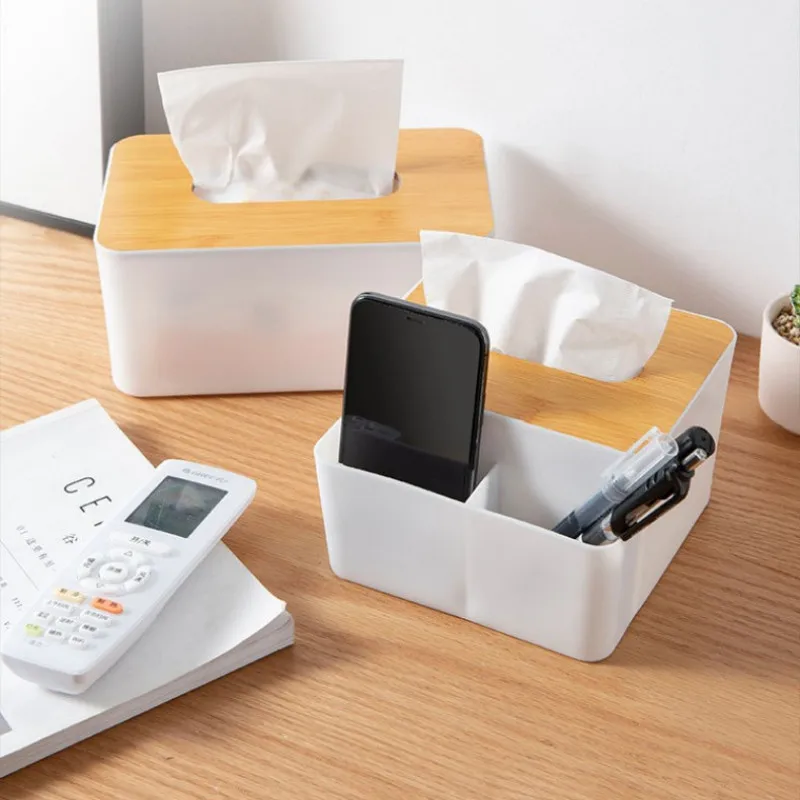 Wooden Cover Tissue Box Holder Kitchen Restaurant Home Simple Desktop Plastic Storage Boxes 2