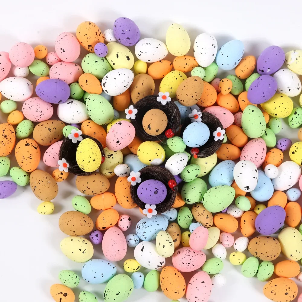 100PCS Colorful Foam Speck Artificial Eggs DIY Crafts Easter Party Wreath Ornaments Pigeon Bird Eggs Easter Decorations For Home