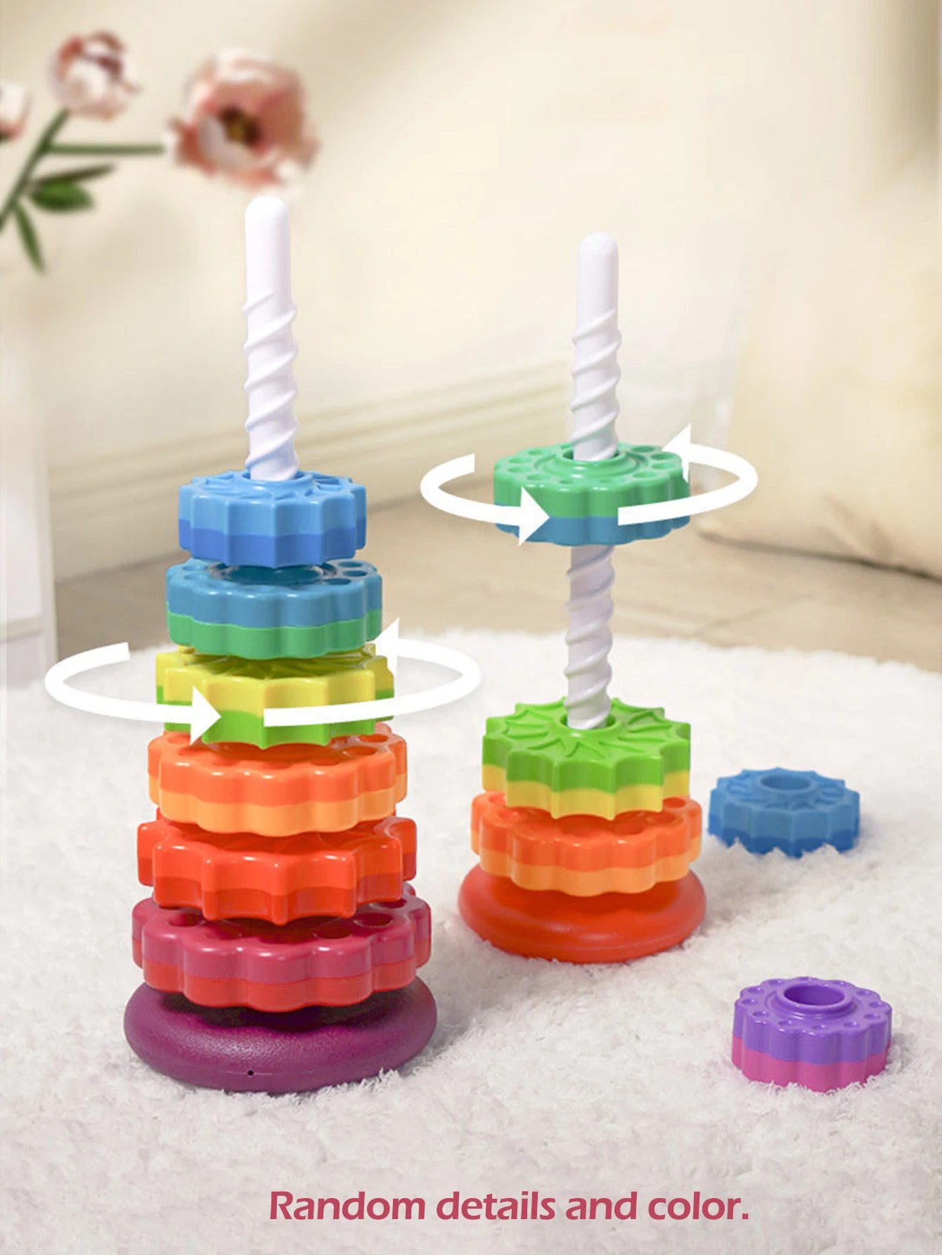 Montessori Rotating Rainbow Tower Baby stacking Puzzle Toys safety andEnvironmental Protection Colored children's Toys 2