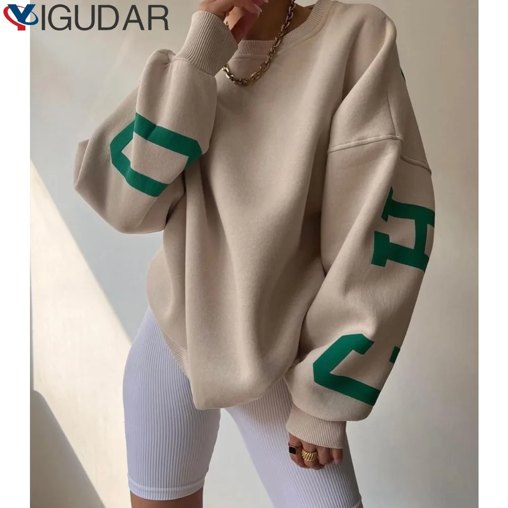 

Fashion Letter Print Women's Sweatshirt 2023 Autumn Winter Long Sleeve Pullover Casual O Neck Loose Hoodie Tops Streetwear y2k