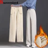 Fleece Lined Winter Wide Leg Pants Thicken Womens Straight Pantalones Baggy Warm Lambswool Sweatpants High Waist Casual Spodnie 1